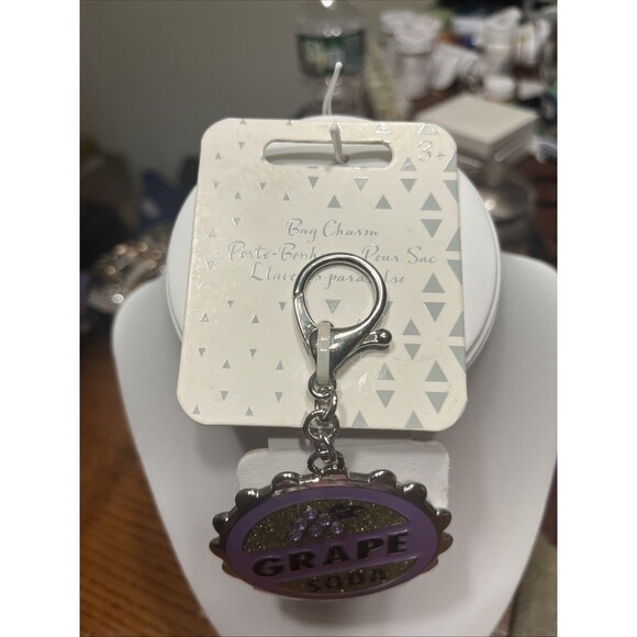 DISNEY GRAPE SODA CAP WITH CRYSTALS, FROM UP MOVIE, BAG CHARM KEYCHAIN NEW! - Picture 2 of 4